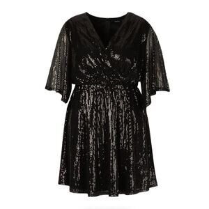 Boohoo Size 18 Sequin Kimono Sleeve Skater Dress Black Cocktail Party